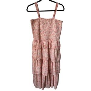 Mimi Chica Pink Floral Tiered Midi Dress